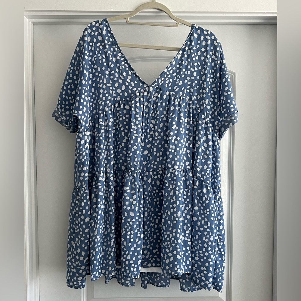 Boutique Blue and White Polka Dot Women's Swing Dress